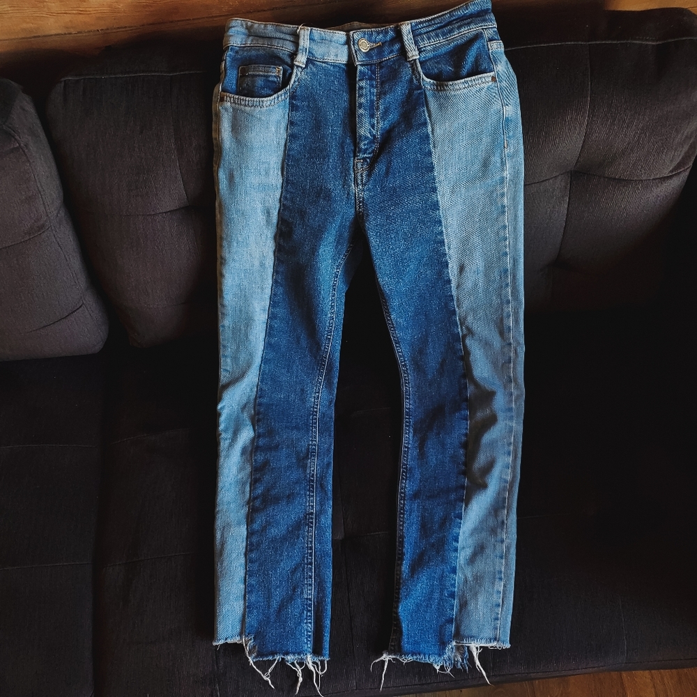Super High Rise Split Tone / Patch Jeans - Picture 4 of 8